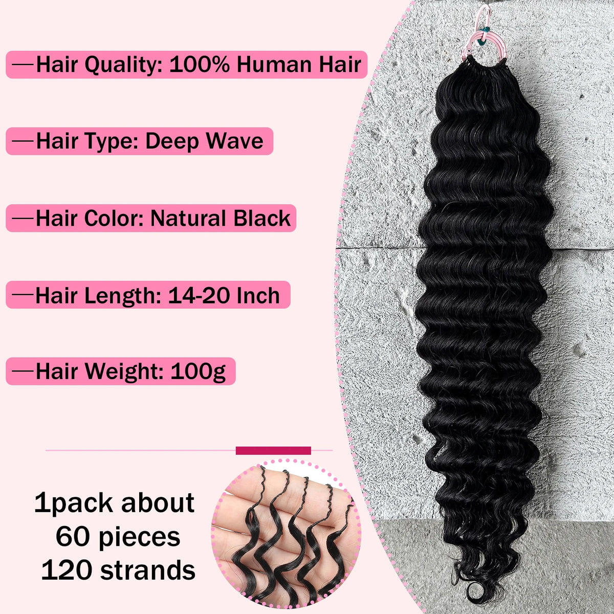 Deep Wave Crochet Hair Extensions Kinky Curly Crochet Human Hair Knotless Pre-Separated Crochet Feather Hair Extensions