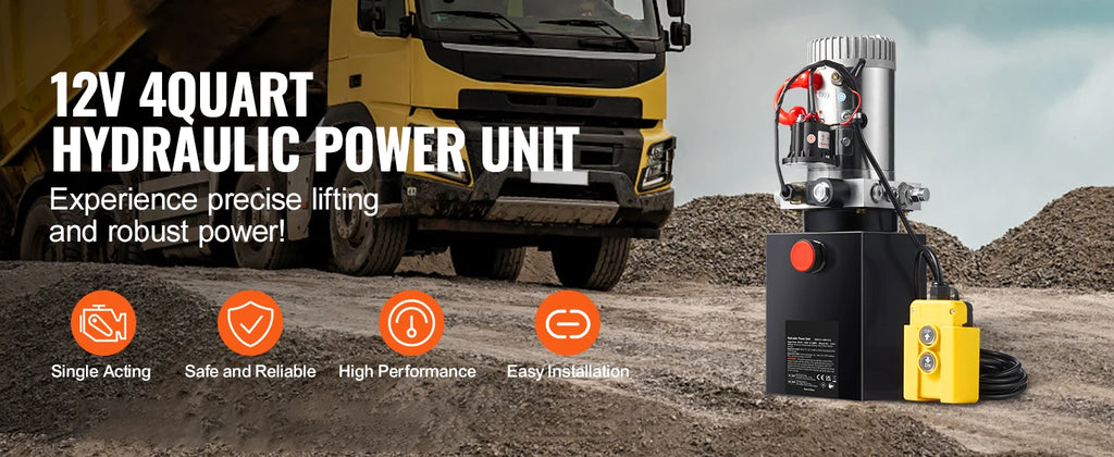 SucceBuy Hydraulic Pump 4-20 Quart Dump Trailer Pump Single Acting Dump Trailer Pump DC 12V Hydraulic Power Unit for Car Lifting