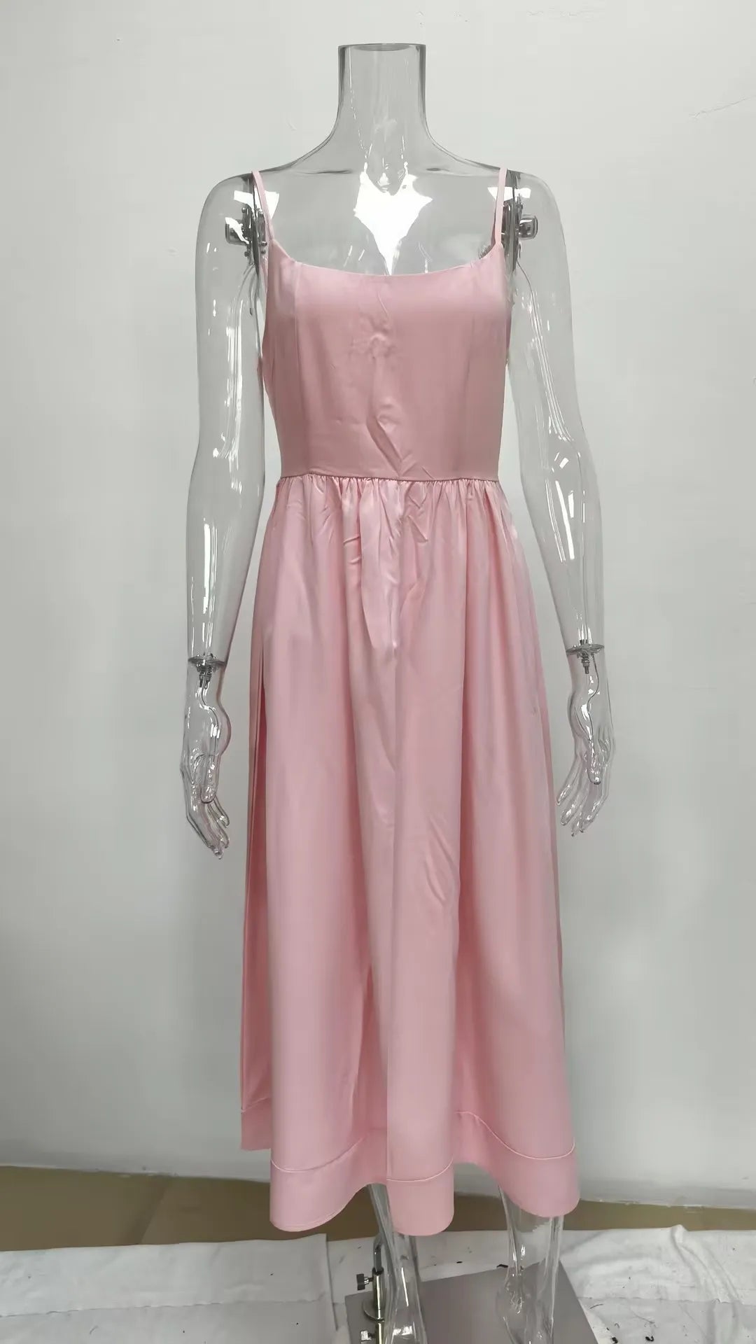 Summer Dress Woman White Spaghetti Strap Dresses Women's Sleeveless High Waist Maxi Dress Pastel Lavender Cotton Look Fabric