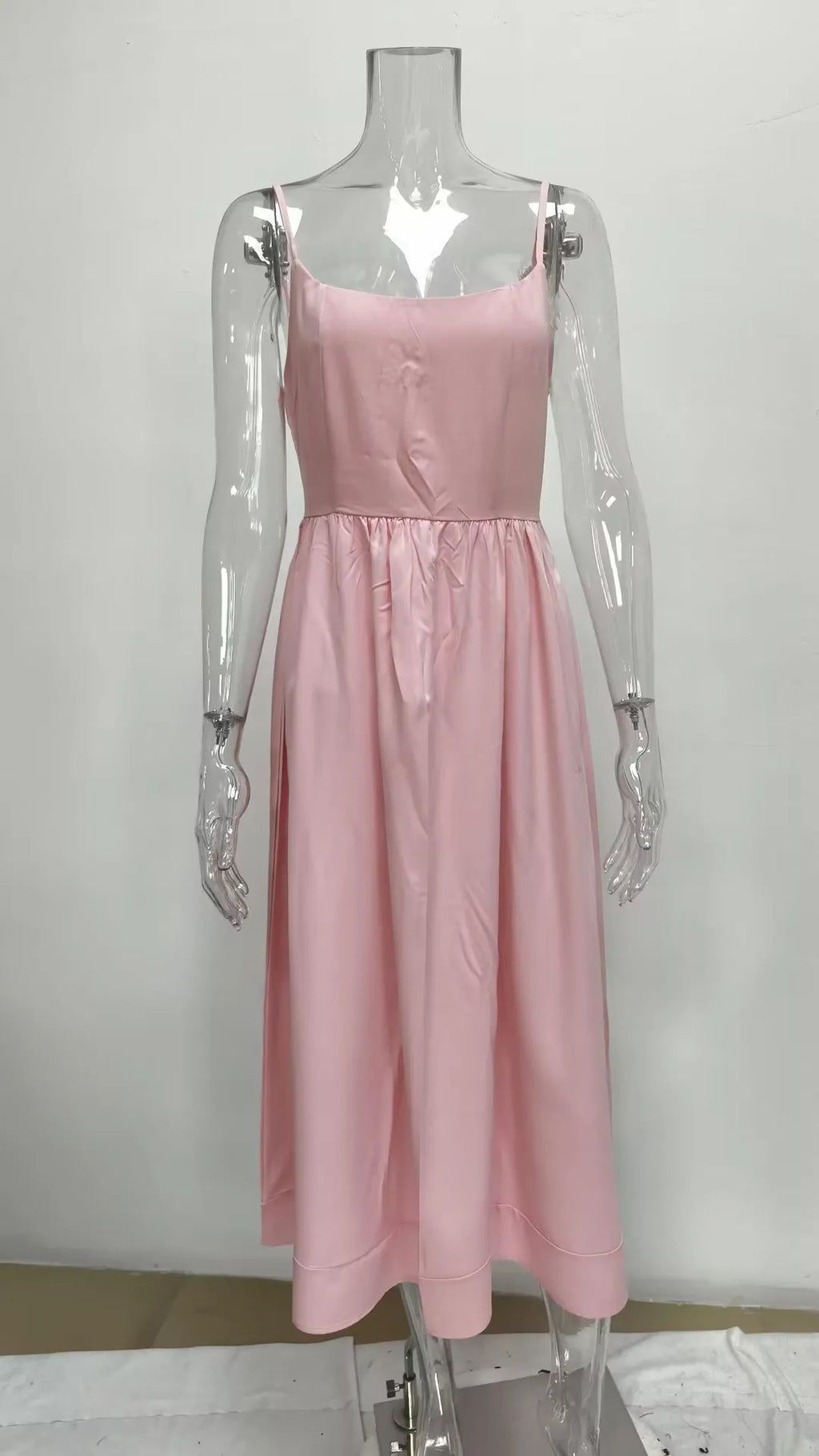 Summer Dress Woman White Spaghetti Strap Dresses Women's Sleeveless High Waist Maxi Dress Pastel Lavender Cotton Look Fabric