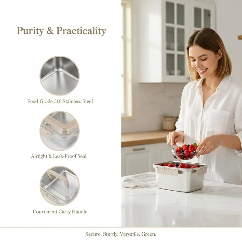 Stainless Steel Bento Box Large Capacity Microwave Safe Portable Lunch Box Food Storage Container for Work School Picnic