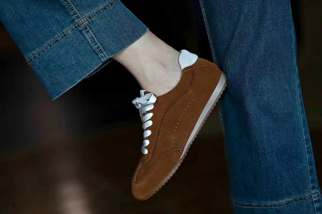 Genuine Leather Brown Suede Flat Loafers Shoes Woman Lace Up Leisure Wome Shoes Autumn Casual Comfort Vacation Lovers Shoes