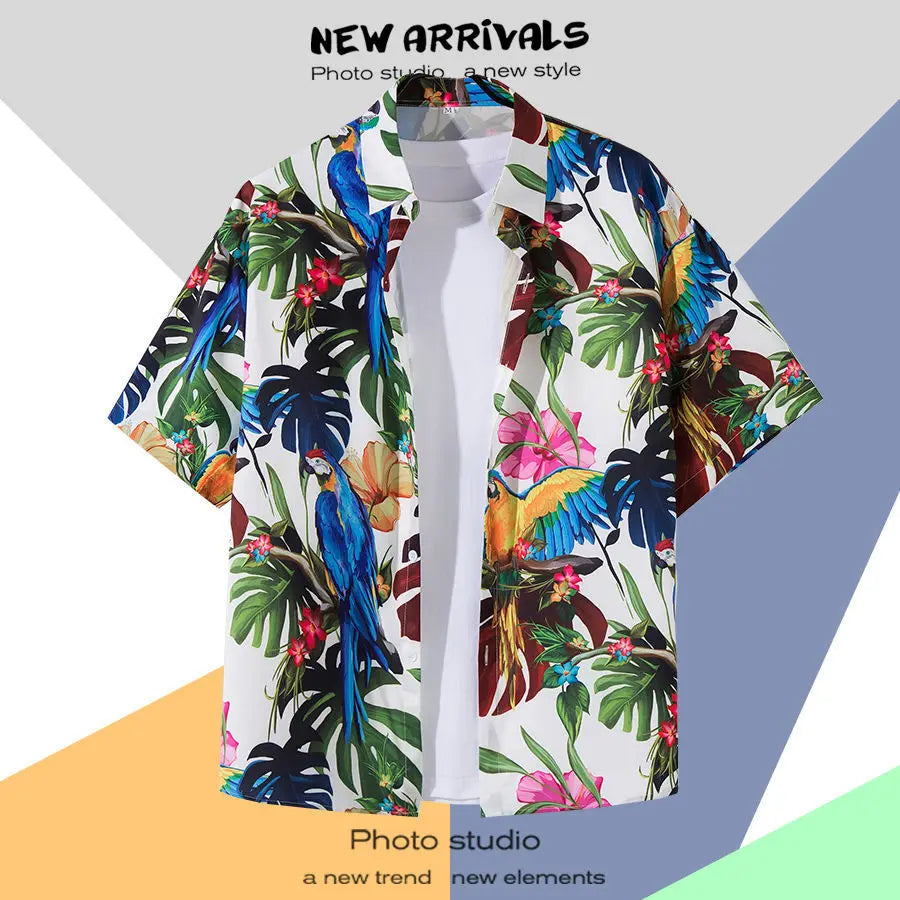 New Summer Casual Short Sleeved Shirt Korean Version Fashionable Men's and Women's Loose Collar Hawaiian Seaside Flower Shirt