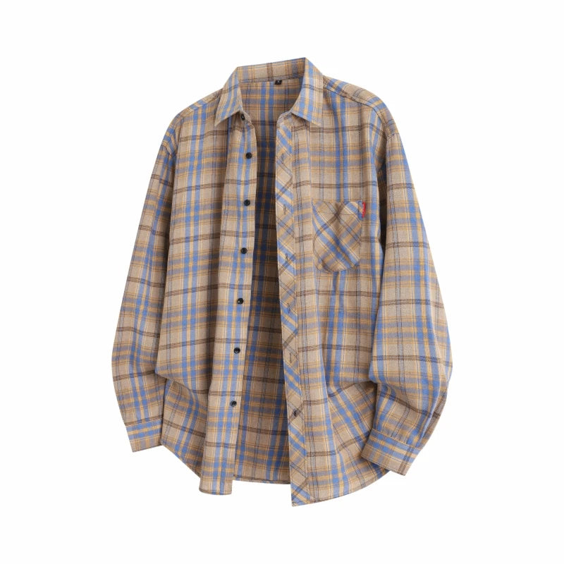Men Shirt Plaid Flannel Long Sleeve Plus Size Loose Hip Hop Street Mens Casual Shirt Oversized Male Soft Dress Shirt Dropshippig
