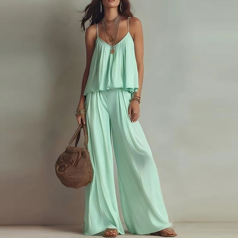 Women's Streetwear 2 Piece Pant Sets 2026 Summer Fashion Sleeveless Shirt Vest Tops Elastic Waist Pants Suits 2 PCS Outfits