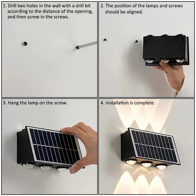 Outdoor Indoor Solar Wall Light 4/6/8 LED Waterproof IP65 Courtyard Balcony Corridor Bedroom Up and Down Lighting Fixtures