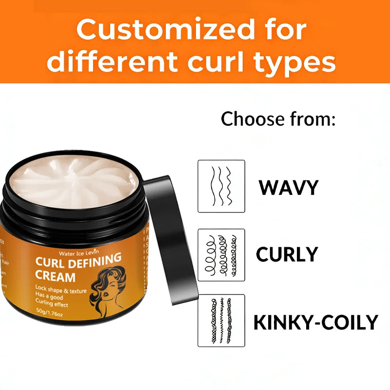 Water Ice Levin Curl Defining Cream Long Lasting Hair Control Moisturizing Curling Effect Lock Shape Texture 50g