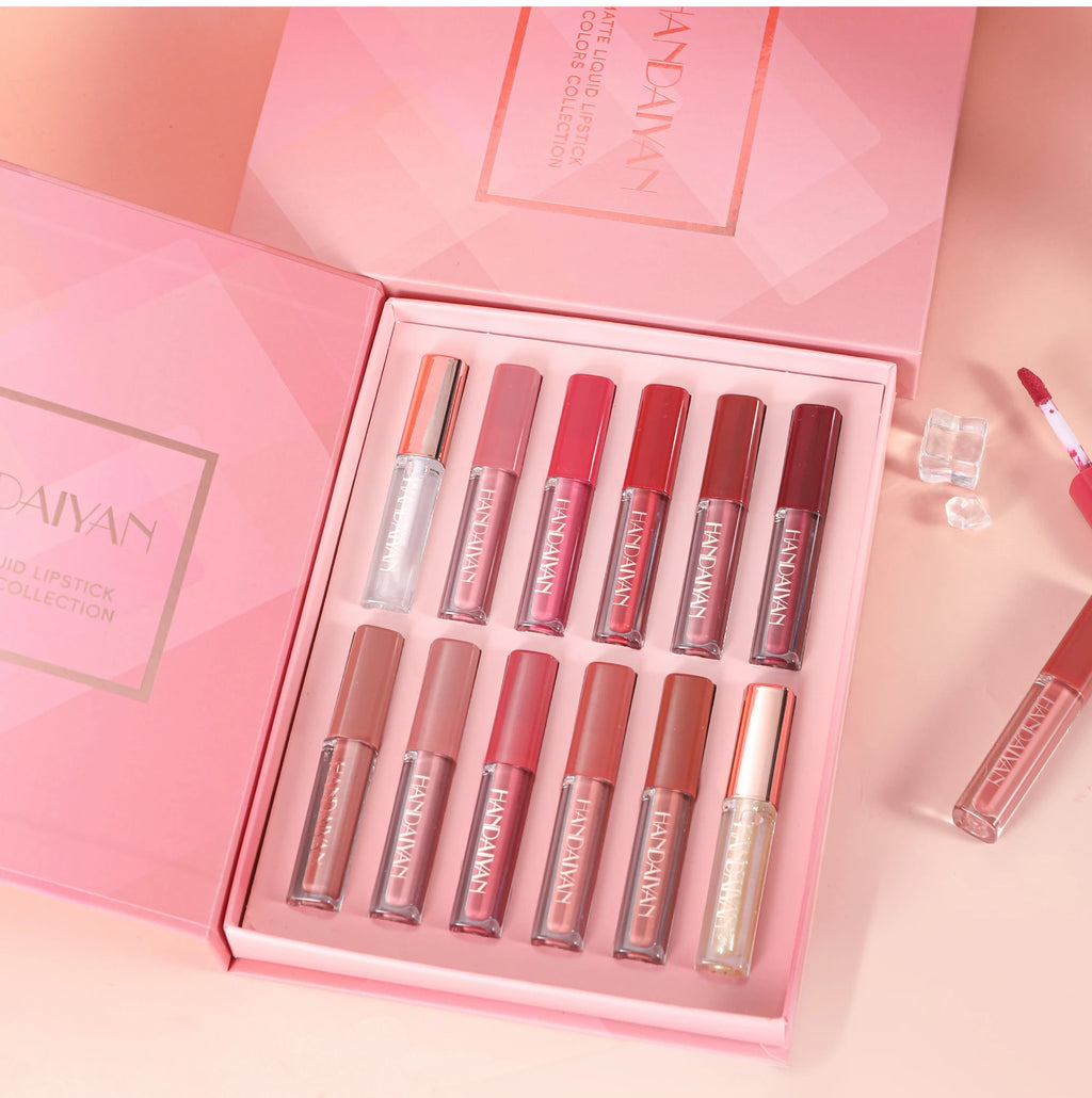 12 Shades Velvet Lipstick Set Nude Matte Lip Gloss Long Lasting Waterproof Smudge Proof Beauty Makeup Kit