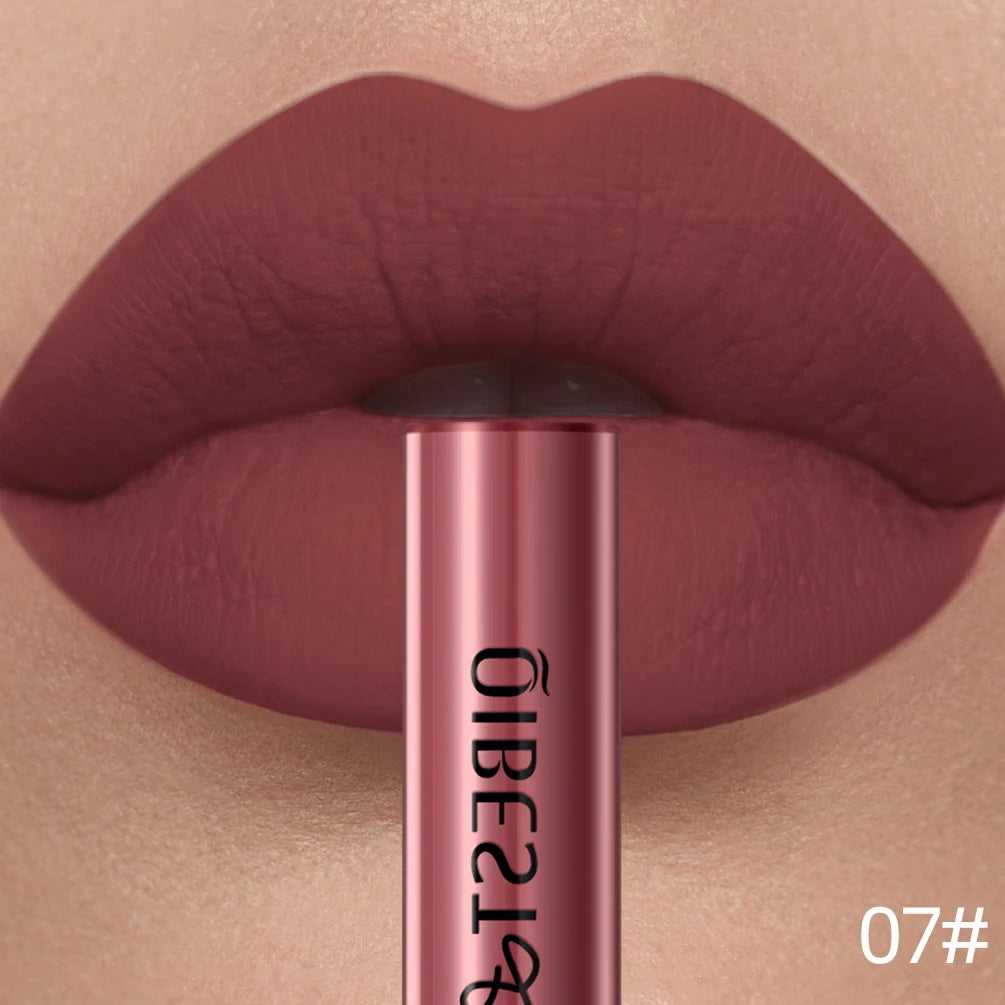 QIBEST Sexy Red Lip Gloss Long Lasting Velvet Matte Liquid Lipstick Waterproof Lip Makeup Nonstick Cup Purple Lip Tint Black