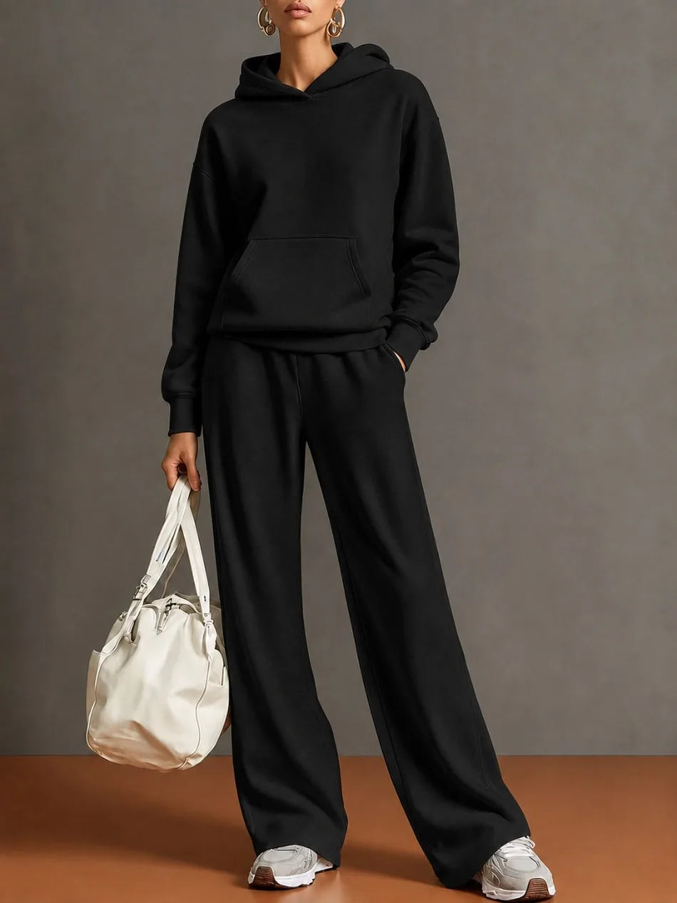 Autumn Fashion Warm Hoodie Sweatshirts Two Pieces Over Sized Solid Casual Hood Pullovers Long Pant Sets Women's Tracksuit Suit