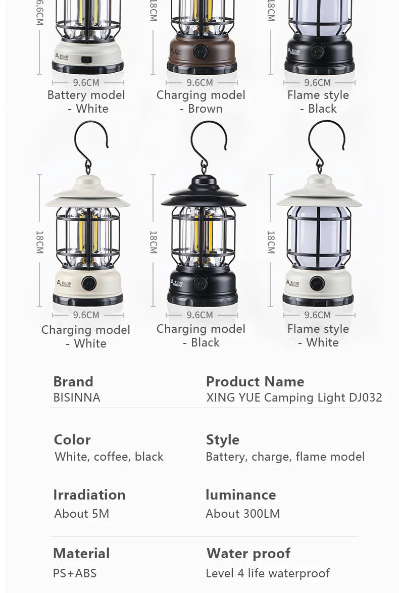 BISINNA Camping Lights Long Endurance Outdoor Tent Lights Rechargeable/Battery Waterproof Camping Lights Retro Atmosphere Lights