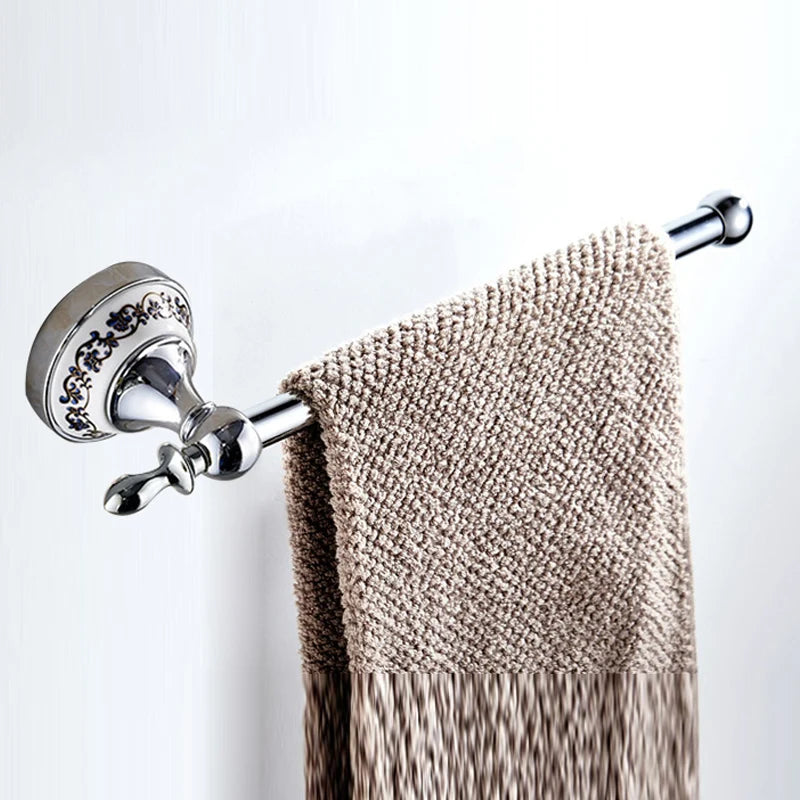 Luxury Towel Rack Wall Mounted Bathroom Accessories Set Ceramic Stainless Steel  Bath Hardware Sets Chrome Toilet Brush Holder