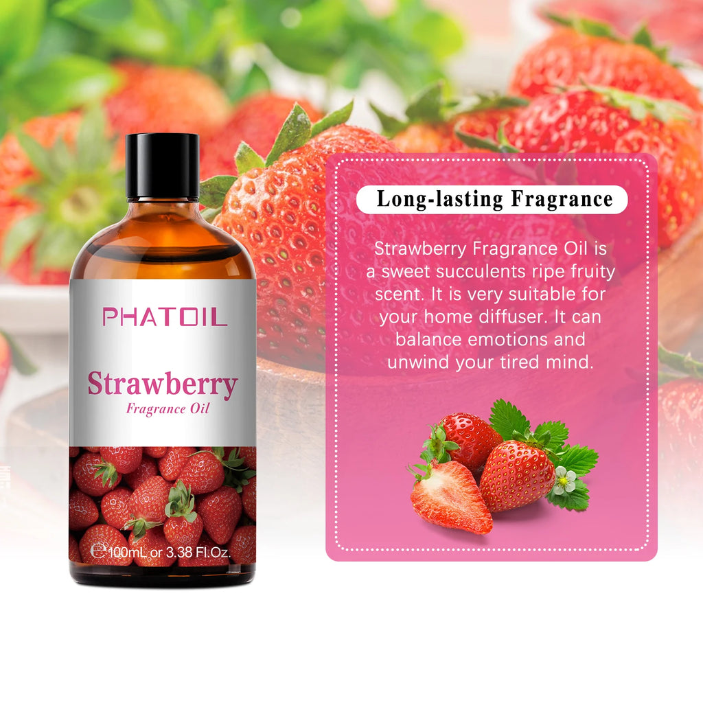 PHATOIL 100ml Fruit Series Fragrance Oils with Glass Dropper Coconut & Vanilla Strawberry Mango Cherry Aroma Oil For Diffuser