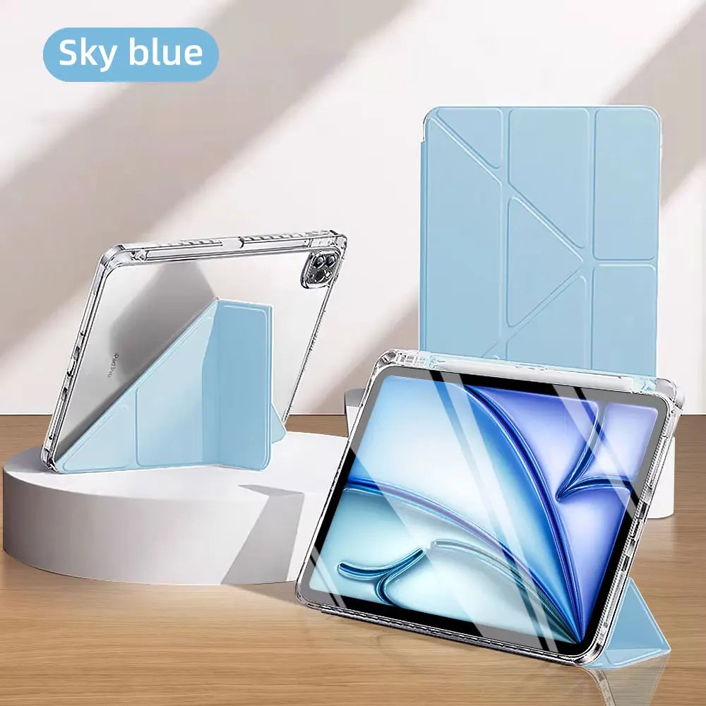 Y-Fold Case compatible with iPad 11 10 9 8 7 Air10.9 11 13 inch /Mini 6 7th Gen / Pro 11 12.9 inch Crystal Clear with Pen Holder