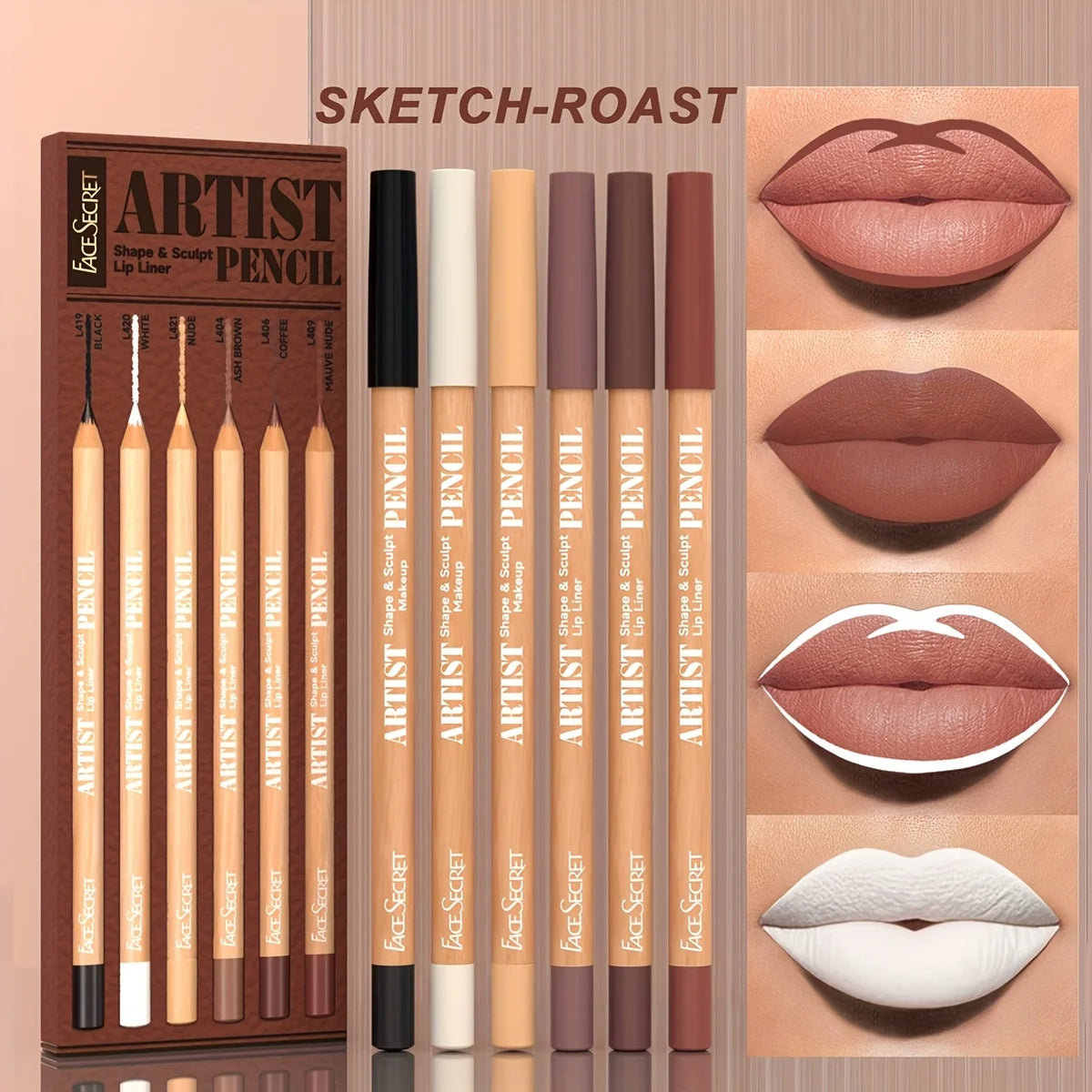 6pcs/SET Nude Lip Liner Makeup Set Waterproof Matte Long Lasting Velvety Texture Lip Liner Lip Combpo, Suitable for Daily Makeup