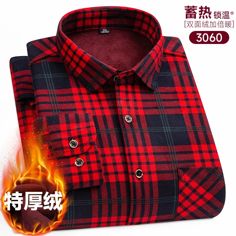 Men's long-sleeved shirt with double-sided fleece thickened warmth, 8XL, 9XL, casual winter fashion, versatile for the street