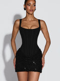 Sexy Women Pleated Bodycon Dress Sequin Backless Slim Spaghetti Strap Mini Summer Dresses 2026 Evening Nightclub Party Gown