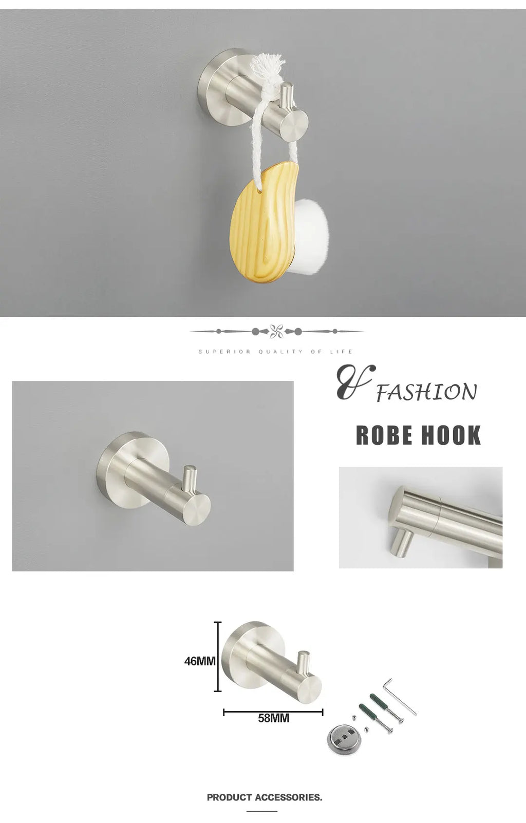 Brushed Nickel Wall Mount Stainless Steel Bathroom Hardware Set Towel Bar Towel Ring Paper Holder Robe Hook Bathroom Accessories