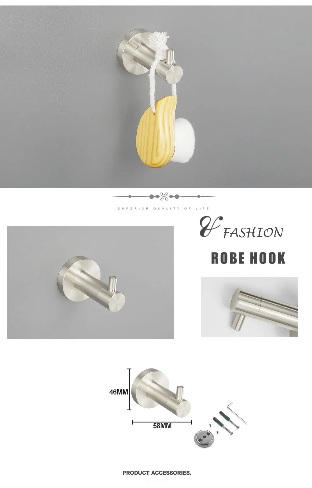 Brushed Nickel Wall Mount Stainless Steel Bathroom Hardware Set Towel Bar Towel Ring Paper Holder Robe Hook Bathroom Accessories