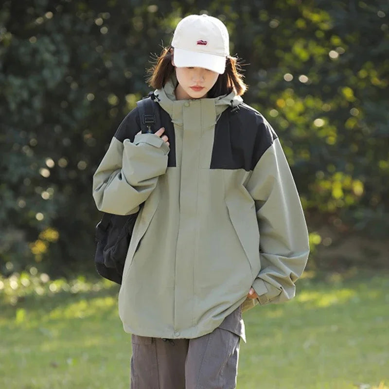 Women Outdoor Waterproof Cycling Jackets Autumn Winter Multi-Pocket Workwear Climbing Clothes Lightweight Loose Windbreaker Coat