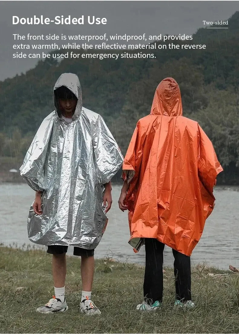 Emergency Rain Poncho Thermal Blanket Poncho Weather Proof Outdoor Survival Camping Gear Survival Gadgets