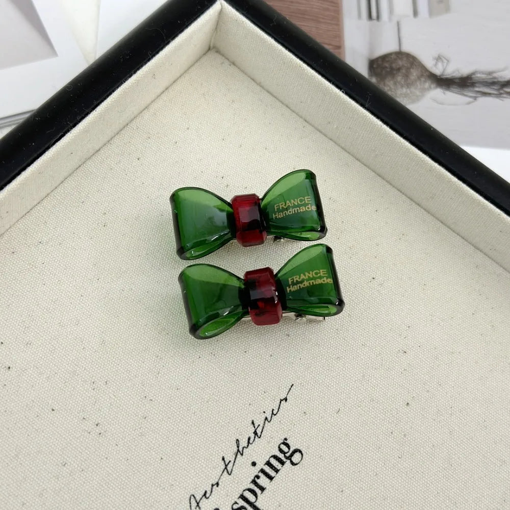 Minimalist New Acetic Acid Bow Hair Clip Transparent Cute Gold Label Mini Duckbill Clip Hairpin Side Bangs Hair Clip