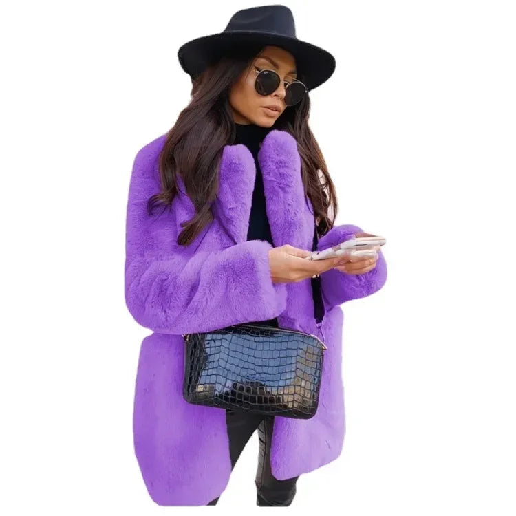 Women Spring Long Faux Fur Coat Jacket Autumn Winter Thick Warm Coats Woven Block Trend Fur White Black Coat Parkas Streetwear