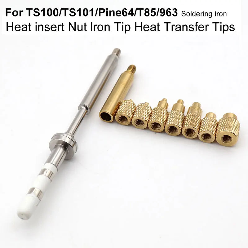 Heat Insert Nut Iron Tip TS100 TS101 Soldering Iron Tip Insert Internal Thread Head M2-M8 Brass Hot Melt Insert Nut Insertion