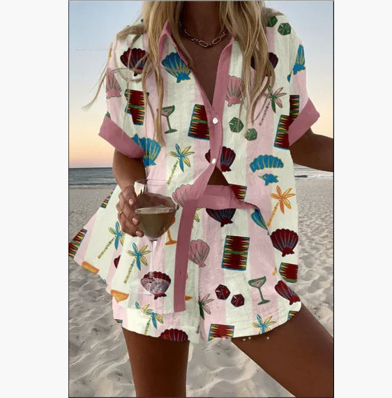 2025 New Summer Vacation Shorts Set 3D Printed Seaside Tropical Casual Lapel Shirt Blouse Top Shorts 2-Piece Suits Beach Holiday