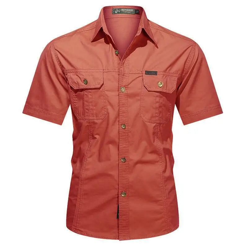 Fashion 2023 Autumn Spring Clothes Green Black Cargo Military Brand Shirts For Mens Short Sleeves Casual Blouse Oversize 4XL 5XL