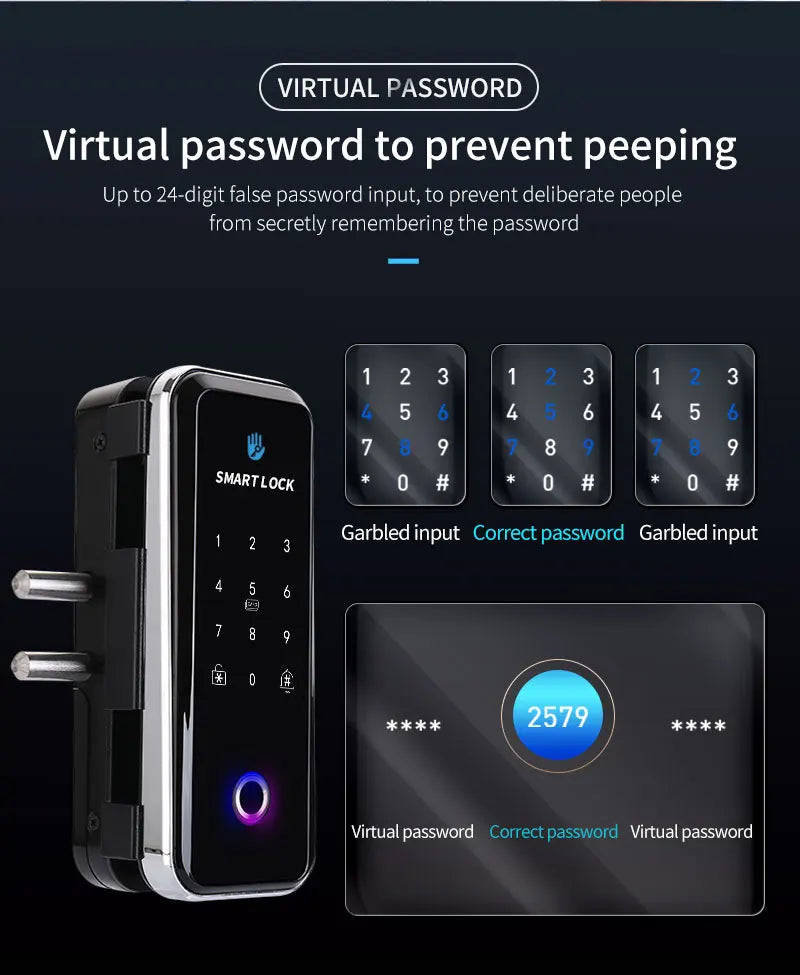 TTlock Smart Biometric Fingerprint WiFi Lock for Commercial Glass Door 5-in-1 Access Control (APP/Fingerprint/Card/Code/Remote)