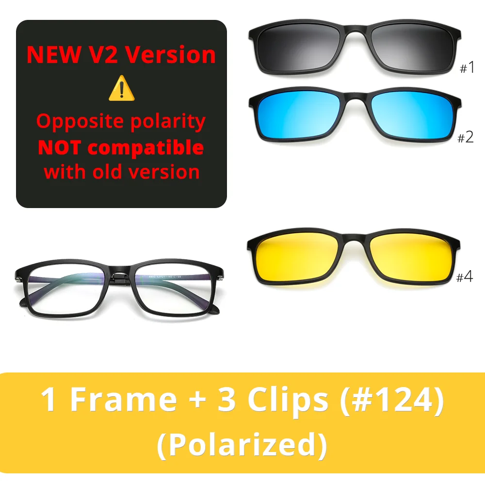 Ralferty Polarized Sunglasses Men Women 5 In 1 Magnetic Clip On Glasses TR90 Optical Prescription Eyeglass Frames Magnet Clips