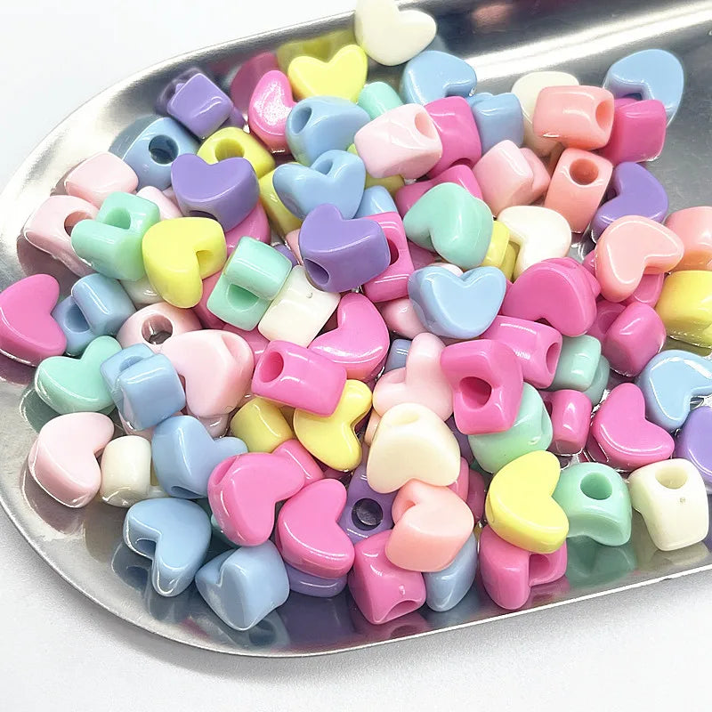 NEW 30pcs11*6mm Candies Colour Big Hole Heart-shaped Acrylic Loose Spacer Beads for Jewelry Making DIY Bracelet Accessories