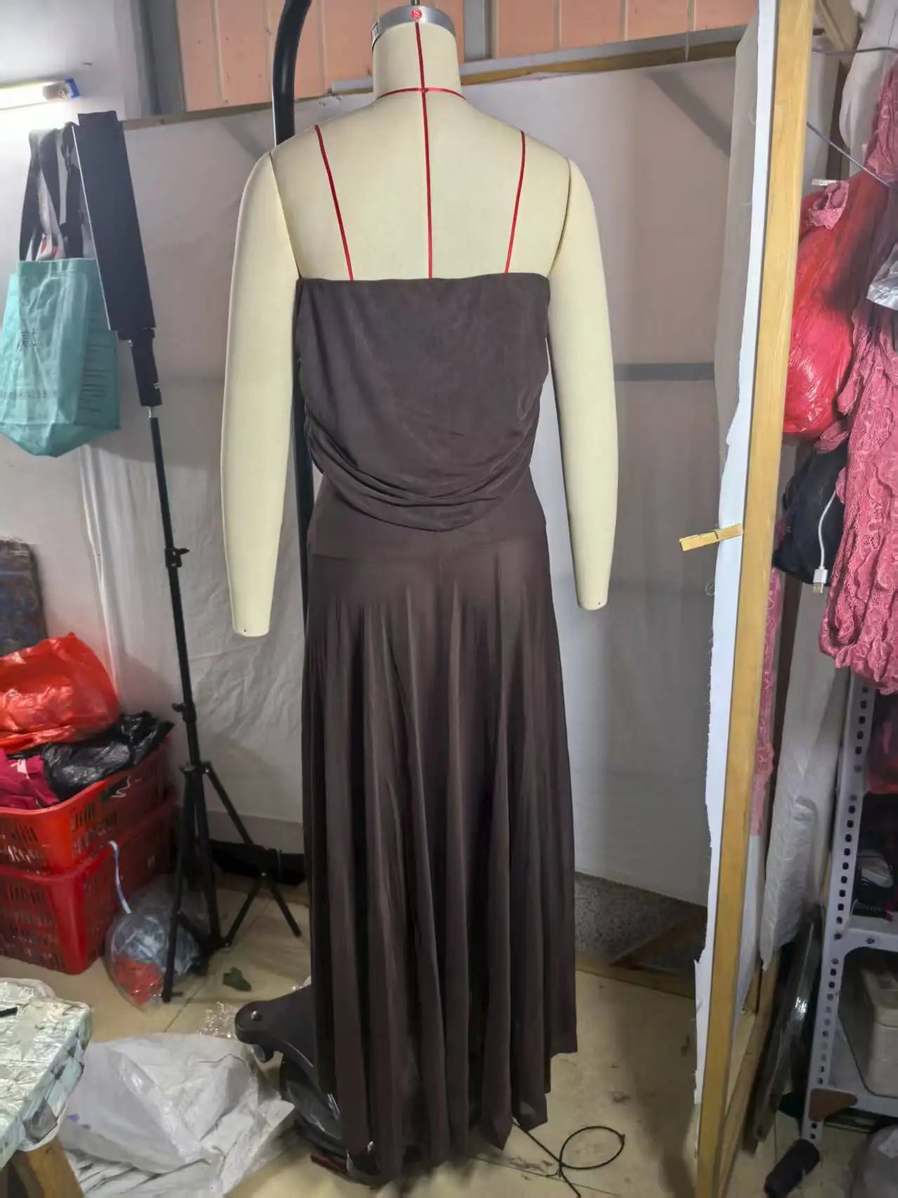 European and American Women's Clothing Tube Top Mesh Stitching Slim Temperament Dress Perspective 2025 Autumn New Models