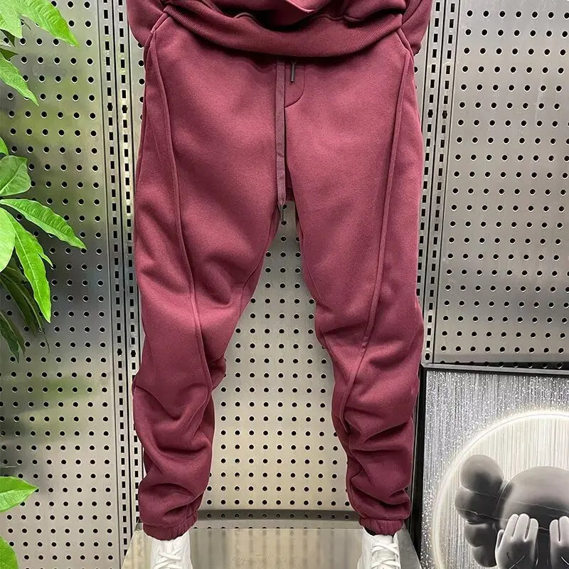 Men's autumn and winter solid color sports and leisure set, long sleeved hoodie, leg binding, youth 2pcs set