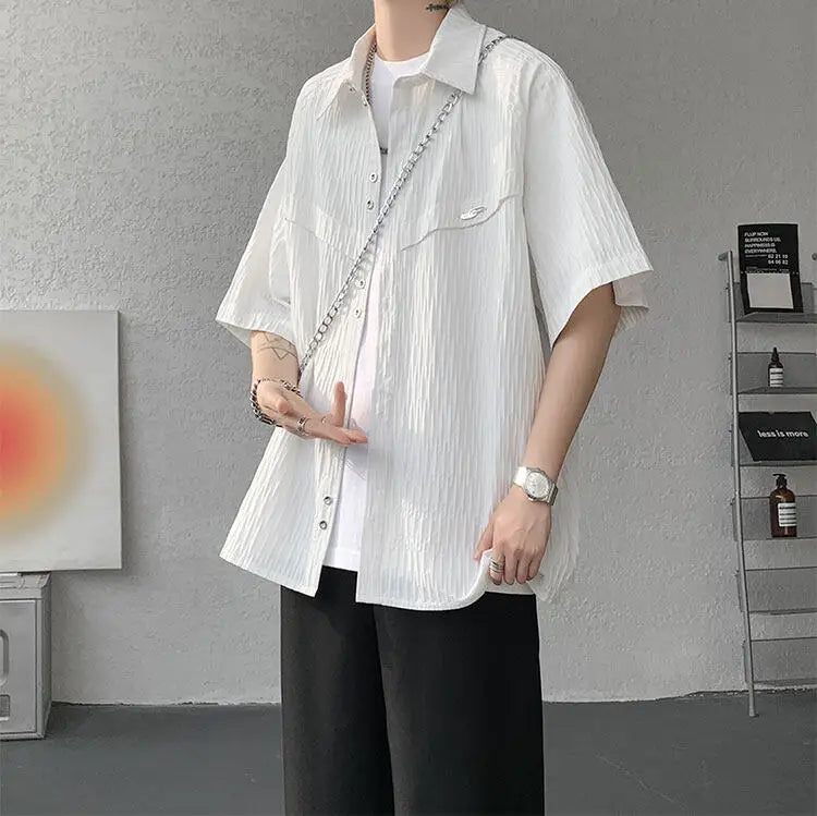 LEGIBLE Spring Summer Solid Shirts Men Casual Oversized Three Quarter Shirts Male Loose Fit Shirt for Man