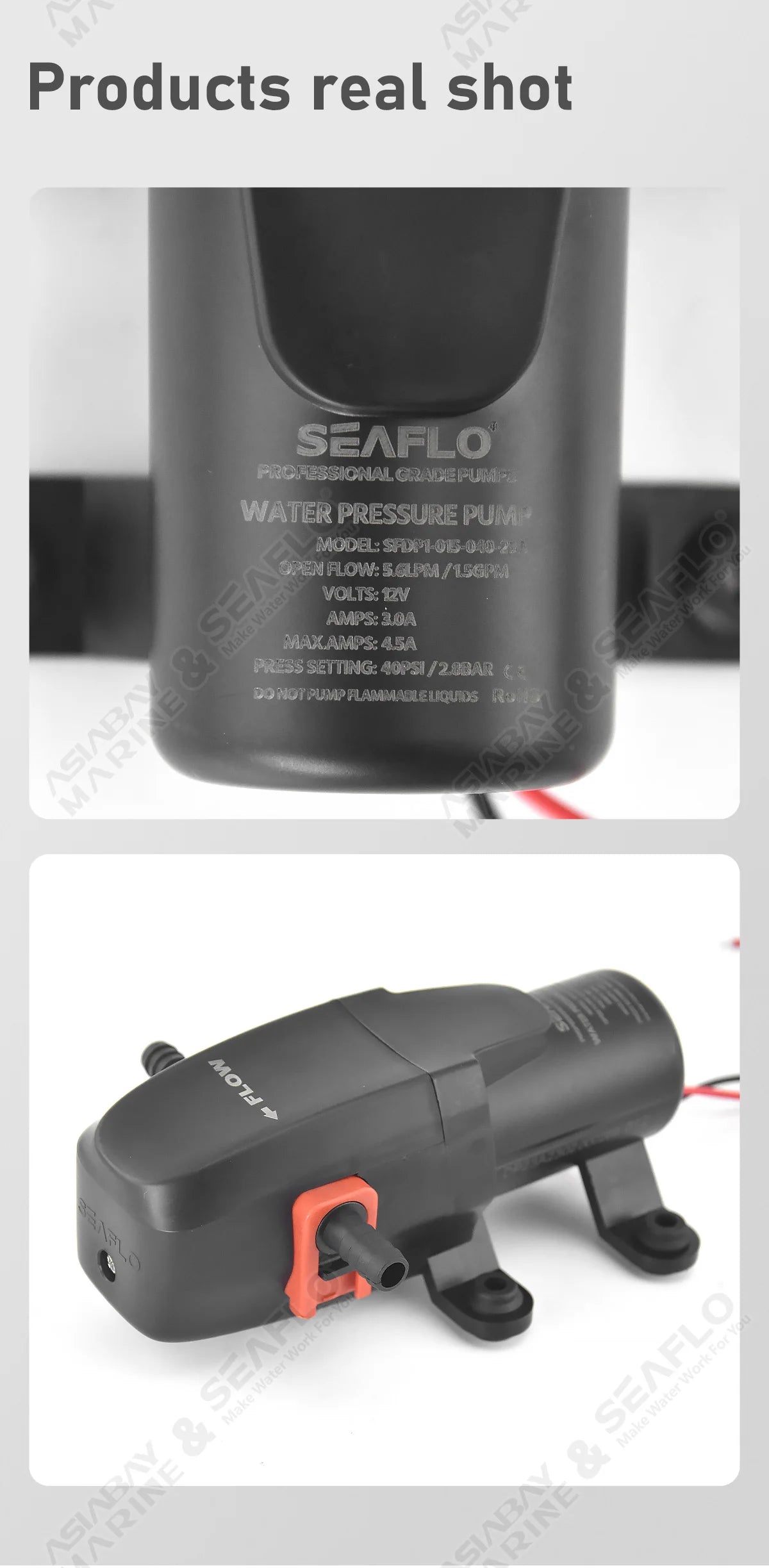 SEAFLO 12V 23A Series 40 PSI Automatic Marine Water Diaphragm Pump Self Priming Electric Boat Beer RV Caravan High Pressure