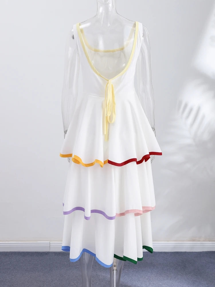 Fashion Women's Dress Round Neck Strapless Sleeveless Cascading Ruffled Hem Dresses Chic 2026 Summer New Daily Wear Ladies Robes