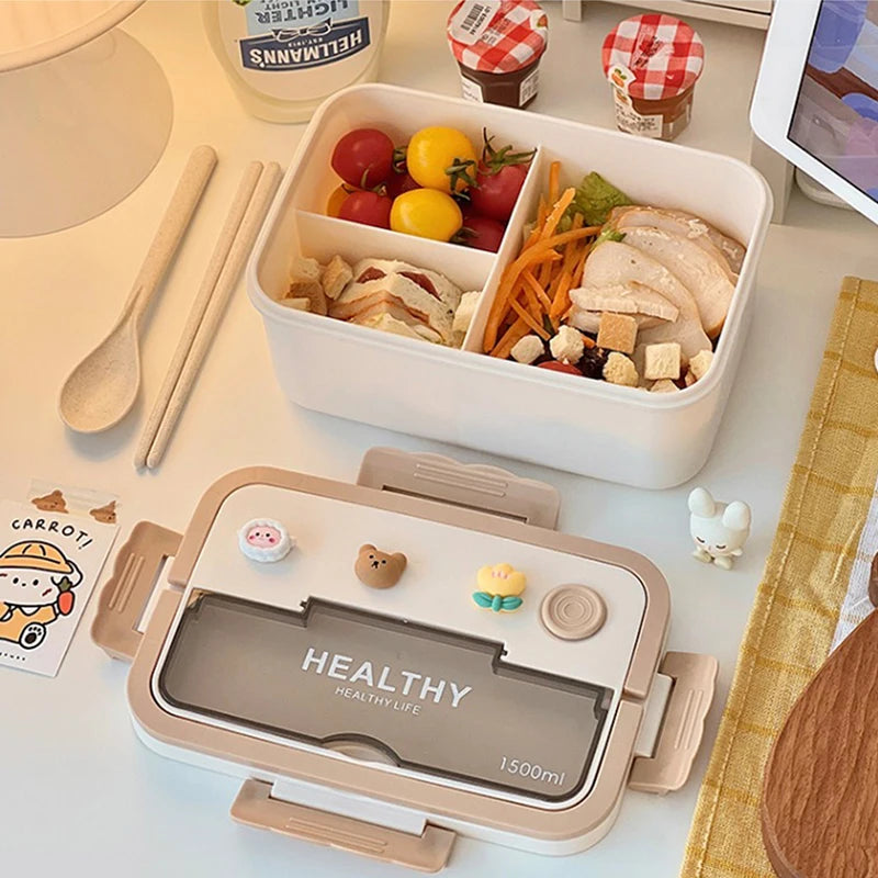 New Kawaii Lunch Box For Girls Portable School Kids Plastic Picnic Bento Box With Compartment Microwave Food Storage Containers