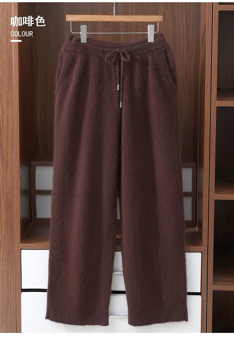 100% Mink Cashmere Pants Autumn Winter New Men' Elastic Waist Cashmere Pants Youth High-End Warm Outside Leggings Thick Casual