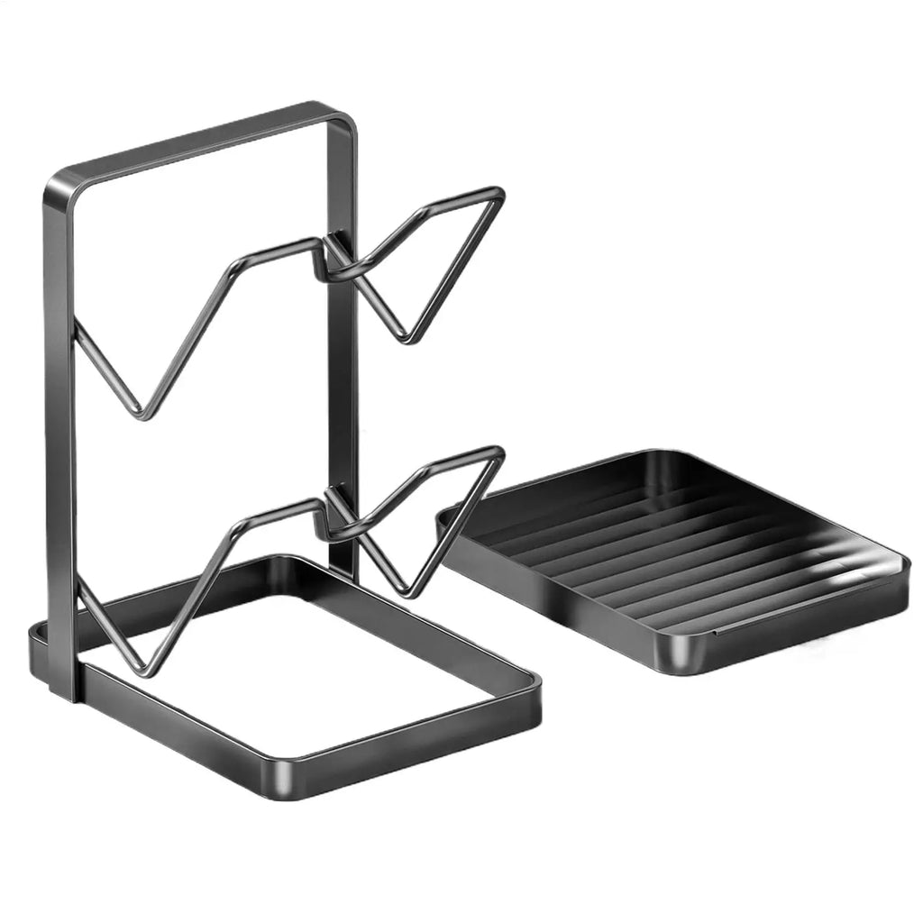 Kitchen Pot Lid Rack No Drill Pot Lid Organizer Kitchen Space Saving Countertop Organizer Rack with Drainage Tray  Storage Rack