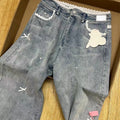 Women's Blue Y2k Lace Bow Jeans Baggy Aesthetic Denim Trousers Harajuku Streetwear Jean Pants Vintage 2000s Trashy Clothes 2024