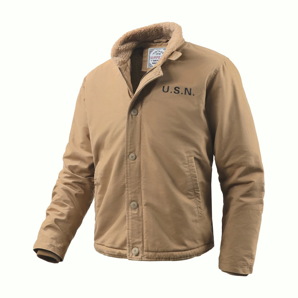 1940s N1 USN Thick Winter Mens Sherpa Fleece Deck Jacket Khaki Jungle Cloth Warm Heavyweight Vintage Parka Cotton Coat For Men