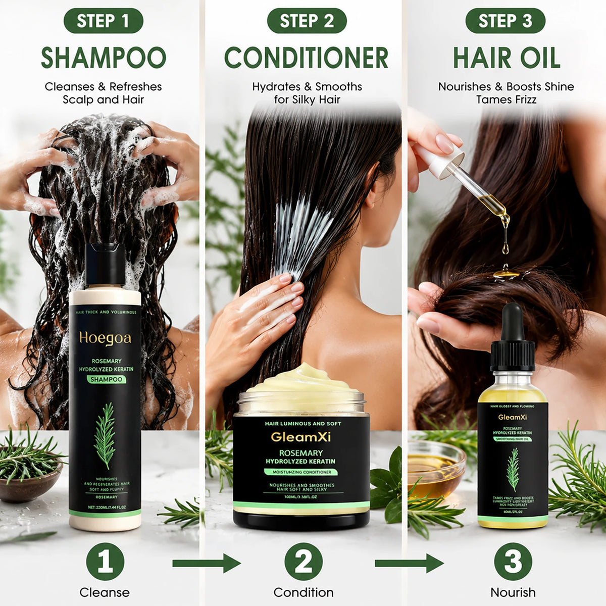 Rosemary Mint Hair Care Kit Hydrolyzed Keratin Dry Frizzy Damaged Repair for Oily Scalp Damaged Hair Nourishing Hair Treatment