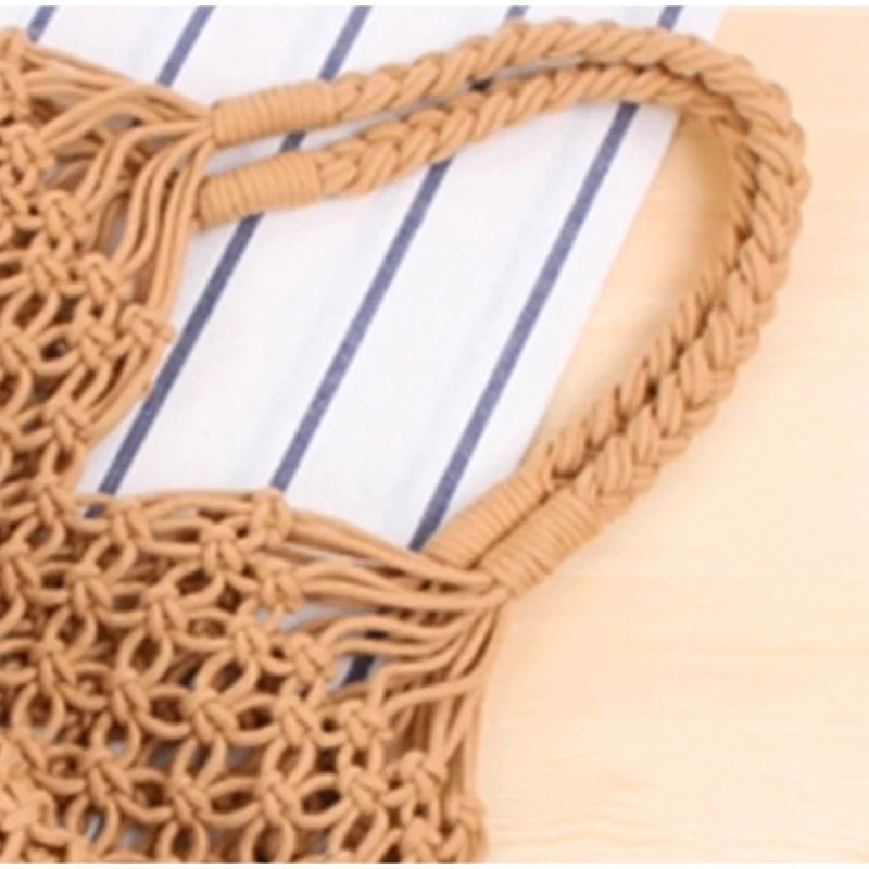 Hollow Crochet Mesh Woven Shoulder Bag With Inner Pocket,Women Solid Color Handbag,Summer Work Beach Vacation Commuting Tote Bag