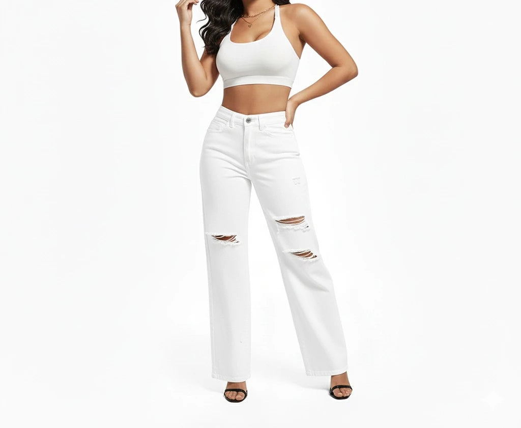 2026 New Style Denim Trousers for Women Washed Straight Trendy Long Ripped Jeans Xintang