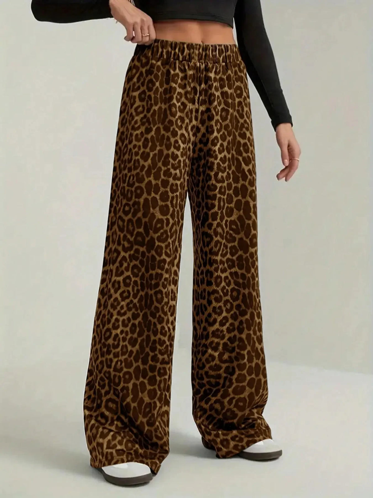 Fashion High Street Straight Casual Pants 2026 New Leopard Print Pants Women Elasticity High Waist Loose Wide Leg Pants Women