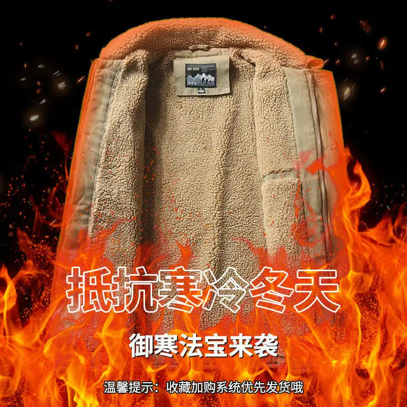 Windbreaker Parka Winter Jackets for Men Fleece Thicken Warm Corduroy Jackets Male Fashion Single Breasted Coats Thermal jackets