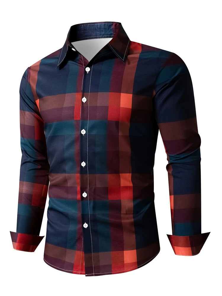Fashion Square stripe patterns 3D Print Mens Long Sleeve Shirt Autumn Button Down Casual Animal Shirt Lapel Mens Clothing Tops