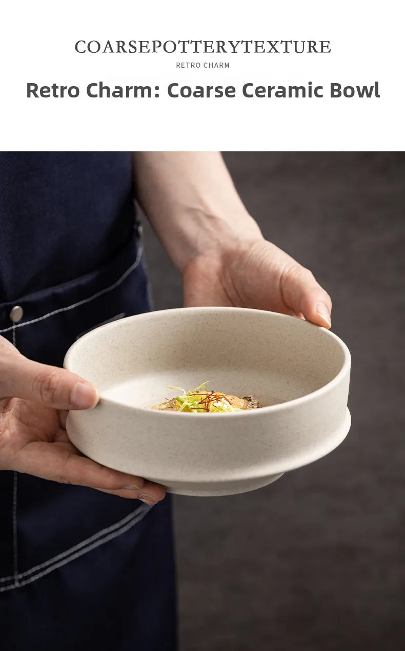 Retro Thick Earthenware Bowl Ceramic Rice Bowl Creative Small Dish Bowl Irregular Plate Dish Commercial Dining Utensils